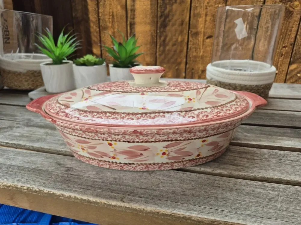 💥 Temp-Tations Rare Old World Pink Cranberry 2.0 QT Oval Casserole Dish